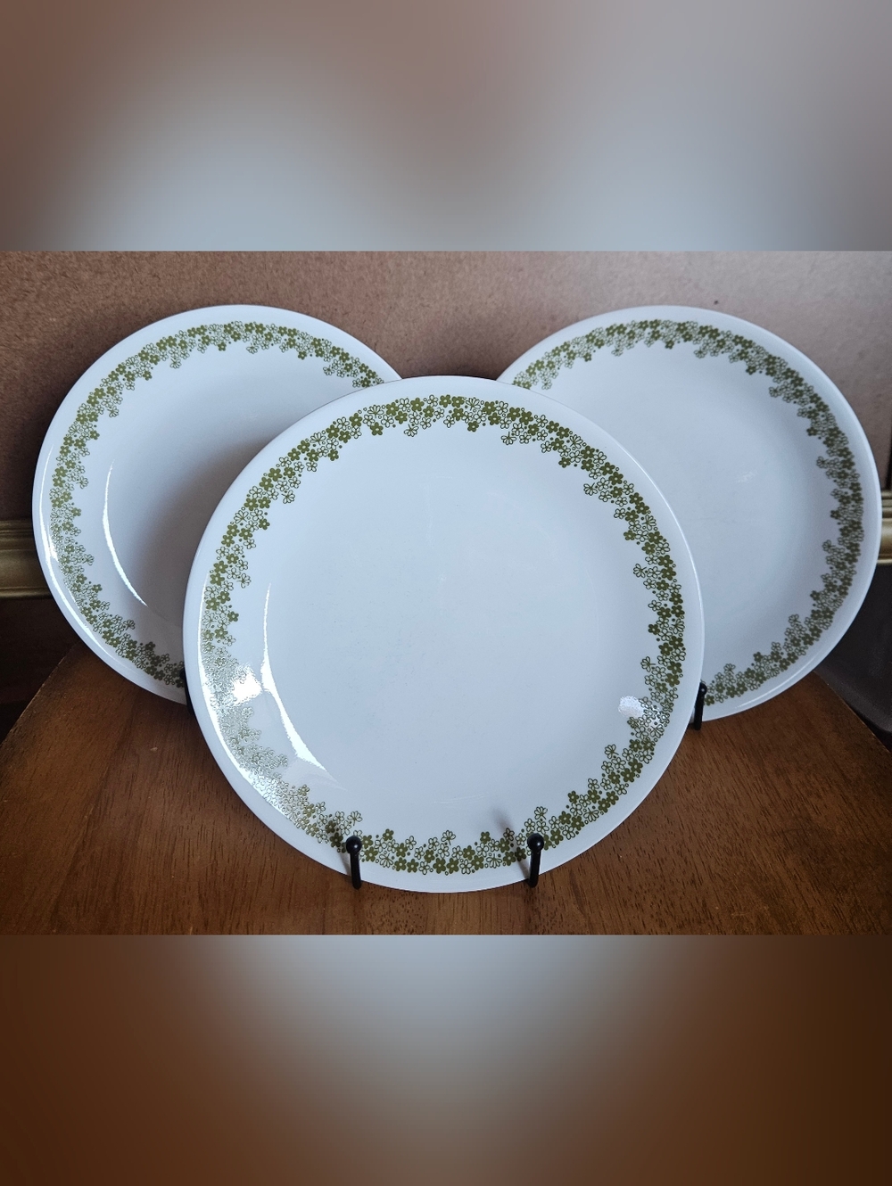 Set Of 3 Vintage Corelle Spring Blossom (Large Green Flowers) 8.5" Dinner Plates